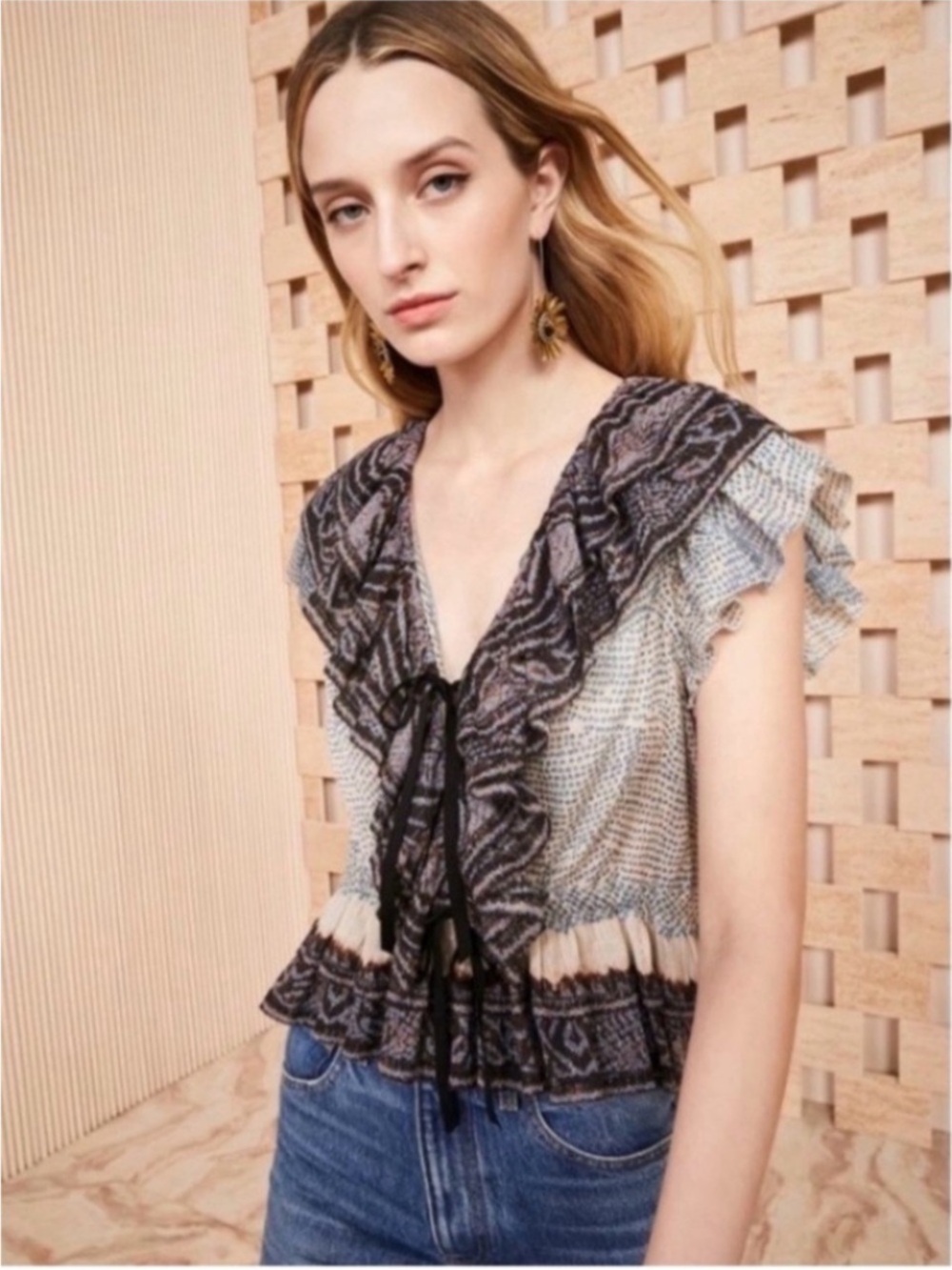 Ulla Johnson Kaede moonstone blouse ruffle short sleeve size 0